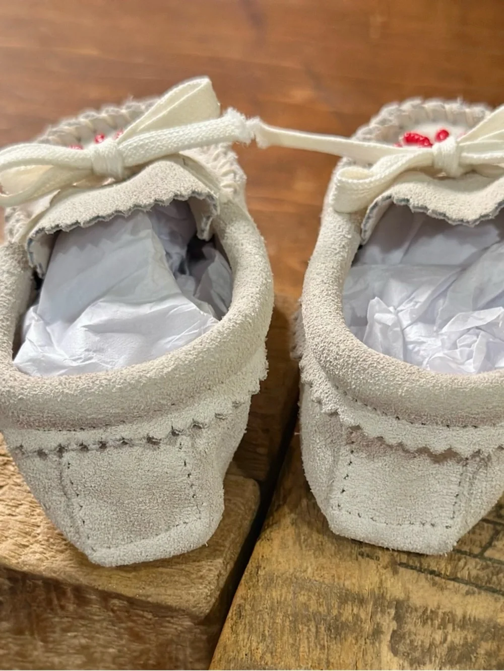 Vintage Leather Baby Moccasins Tan and White Size 3 and 1